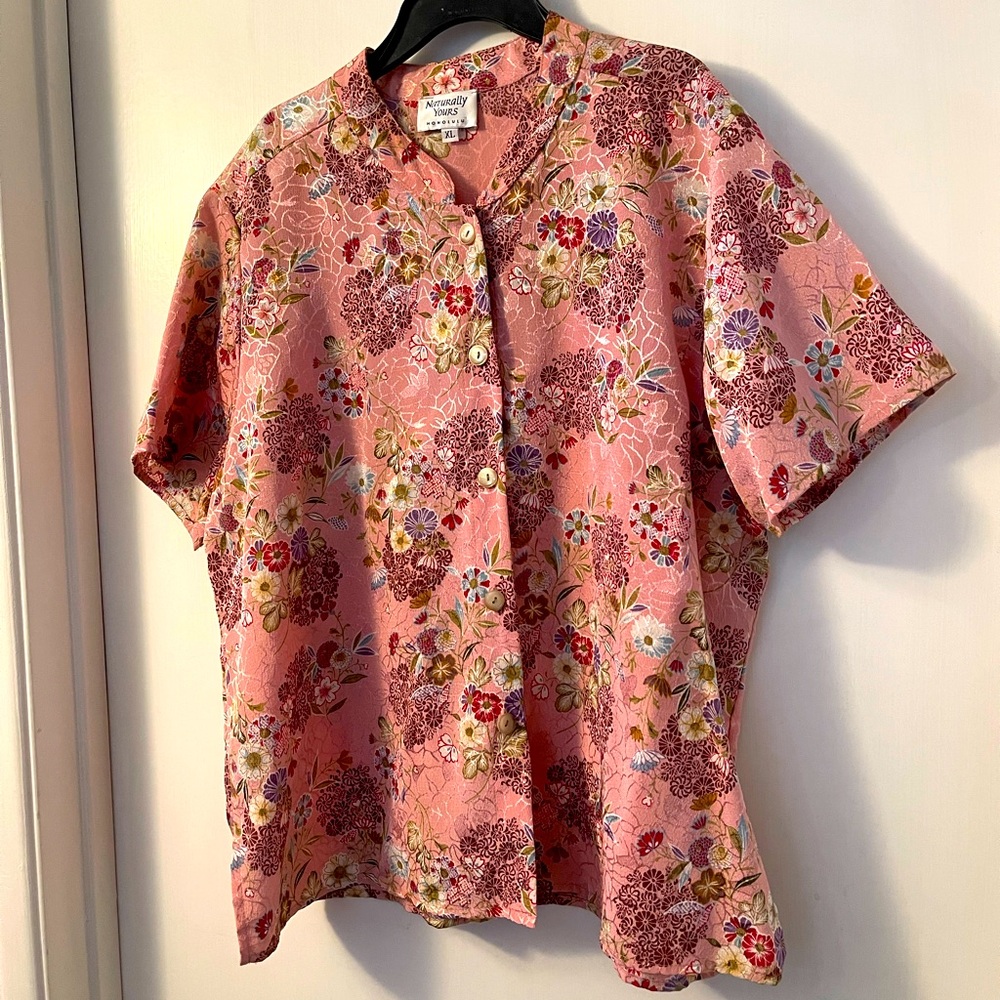 Shimmery mandarin color mauve/ burgundy blouse XL Naturally Yours of Honolulu